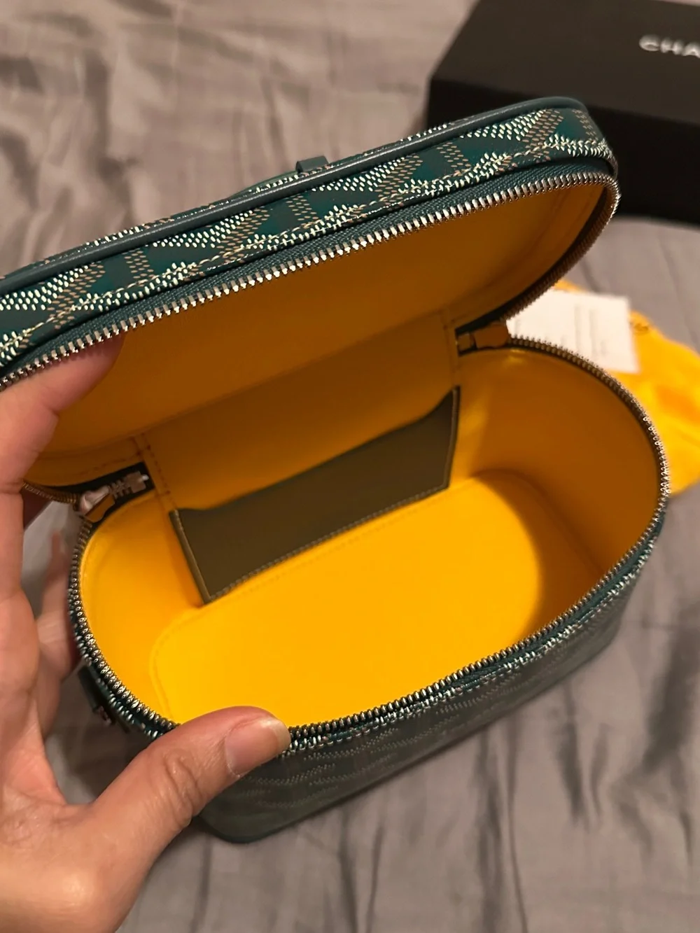 Goyard Mini Green Coated Canvas Vanity Muse Case with Removable Strap